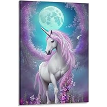 Amazon.co.jp: 絵画 満月の下のユニコーンインテリア 絵画
